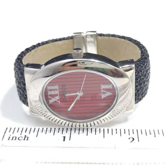 Chico's Cuff Watch, Red Silver Face, 6 Inches, Second Hand - Picture 9 of 12
